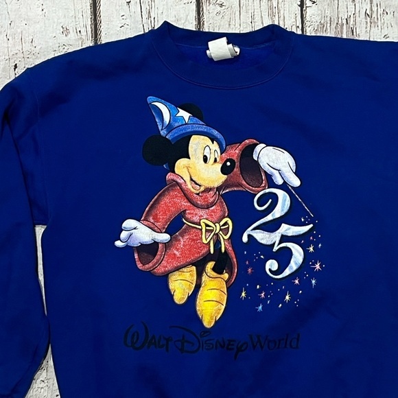 Vintage Mickey Mouse Disney World 25th Anniversary Blue 1990s Sweatshirt - Picture 2 of 6
